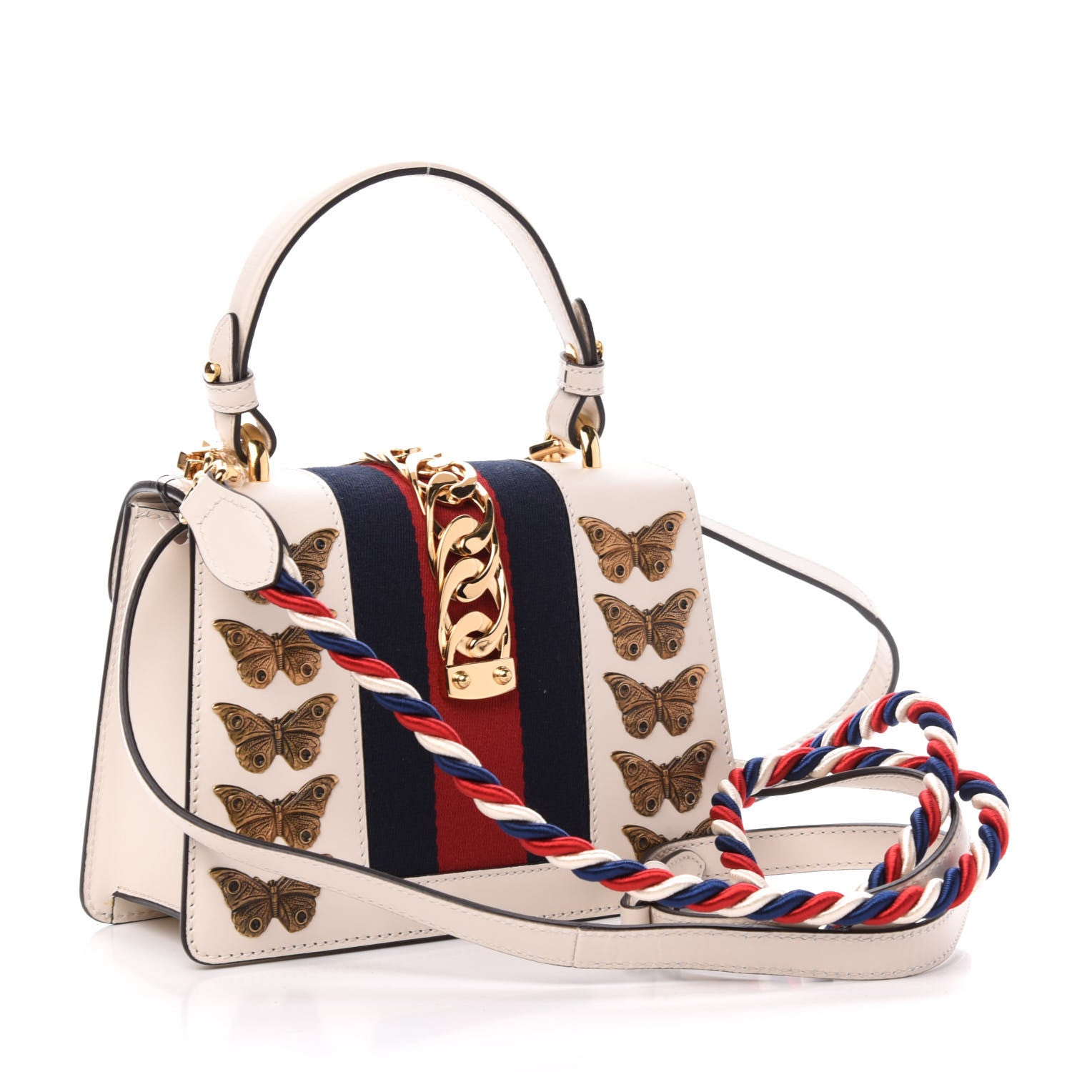 Gucci Calfskin Animal Studs Mini Sylvie Top Handle Bag White 3 of 11