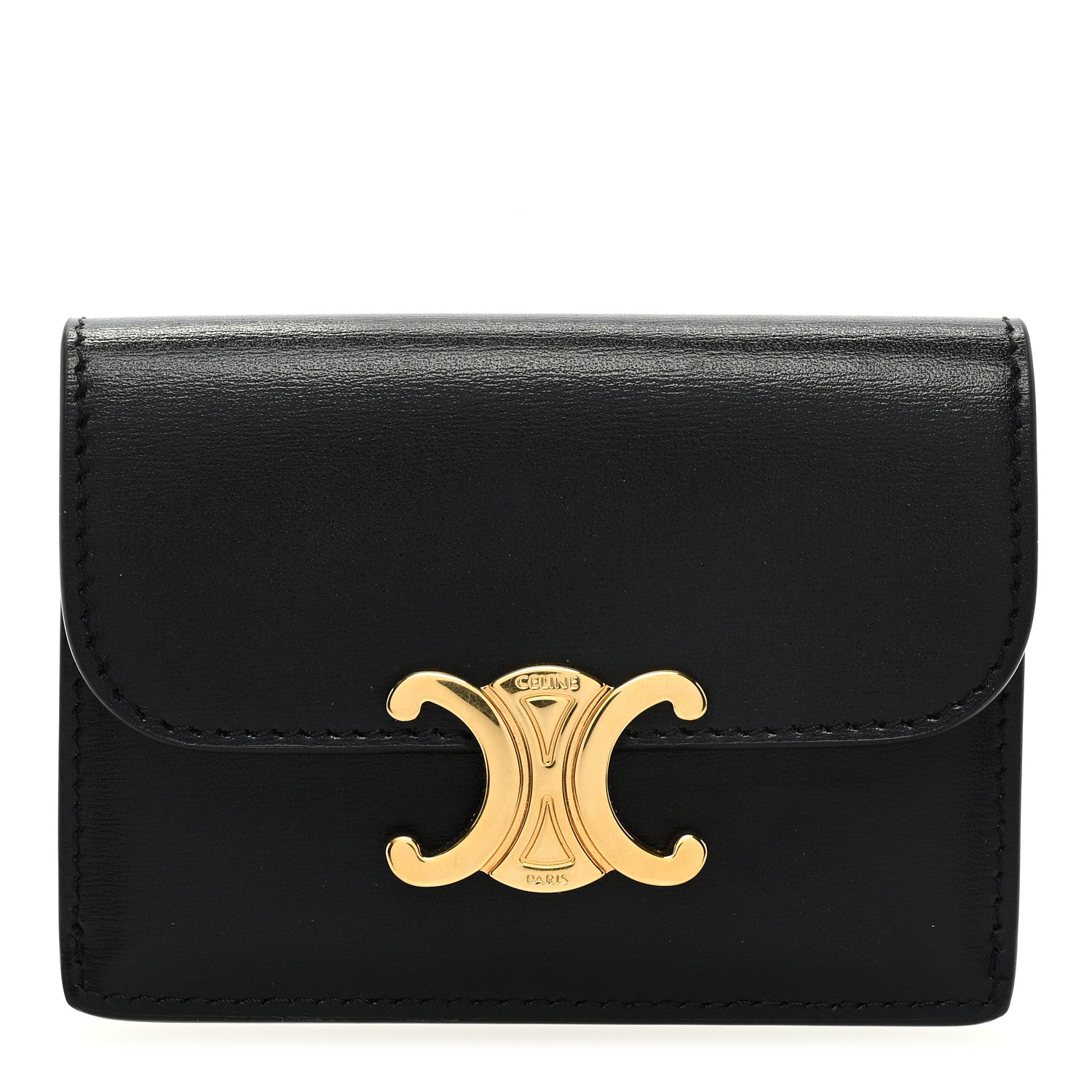 Celine Shiny Calfskin Triomphe Flap Card Holder Black 1 of 6