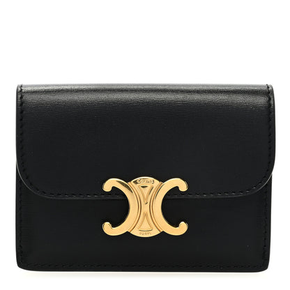 Celine Shiny Calfskin Triomphe Flap Card Holder Black 1 of 6