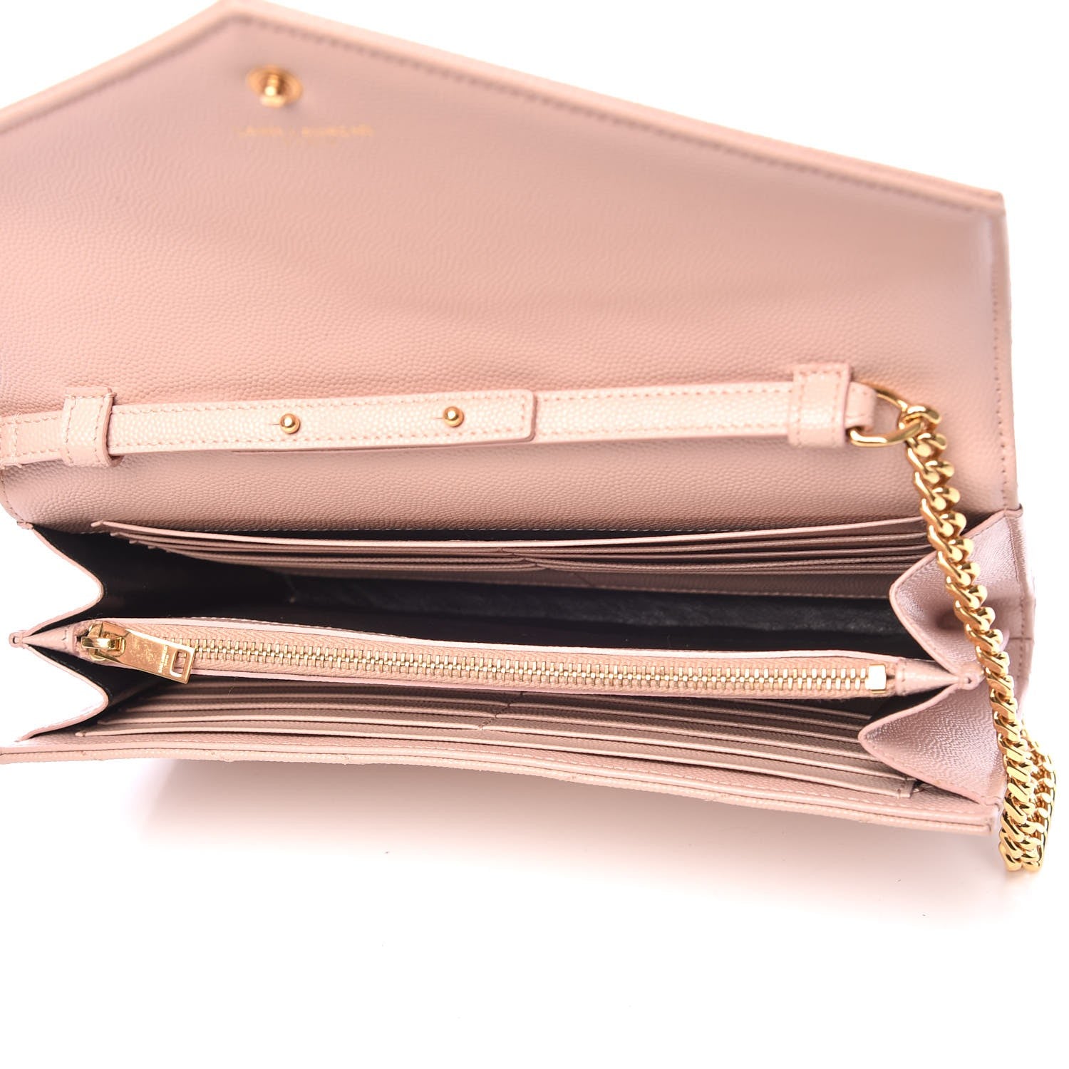 Saint Laurent Grain De Poudre Matelasse Chevron Monogram Chain Wallet Pale Pink 5 of 9