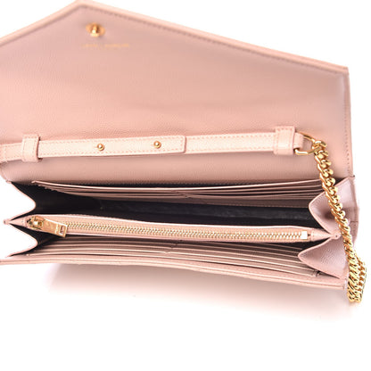 Saint Laurent Grain De Poudre Matelasse Chevron Monogram Chain Wallet Pale Pink 5 of 9