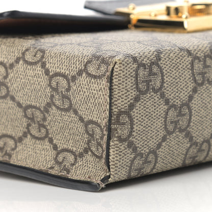 Gucci GG Supreme Monogram Calfskin Mini Padlock Top Handle Shoulder Bag Beige Black Cuir 8 of 9