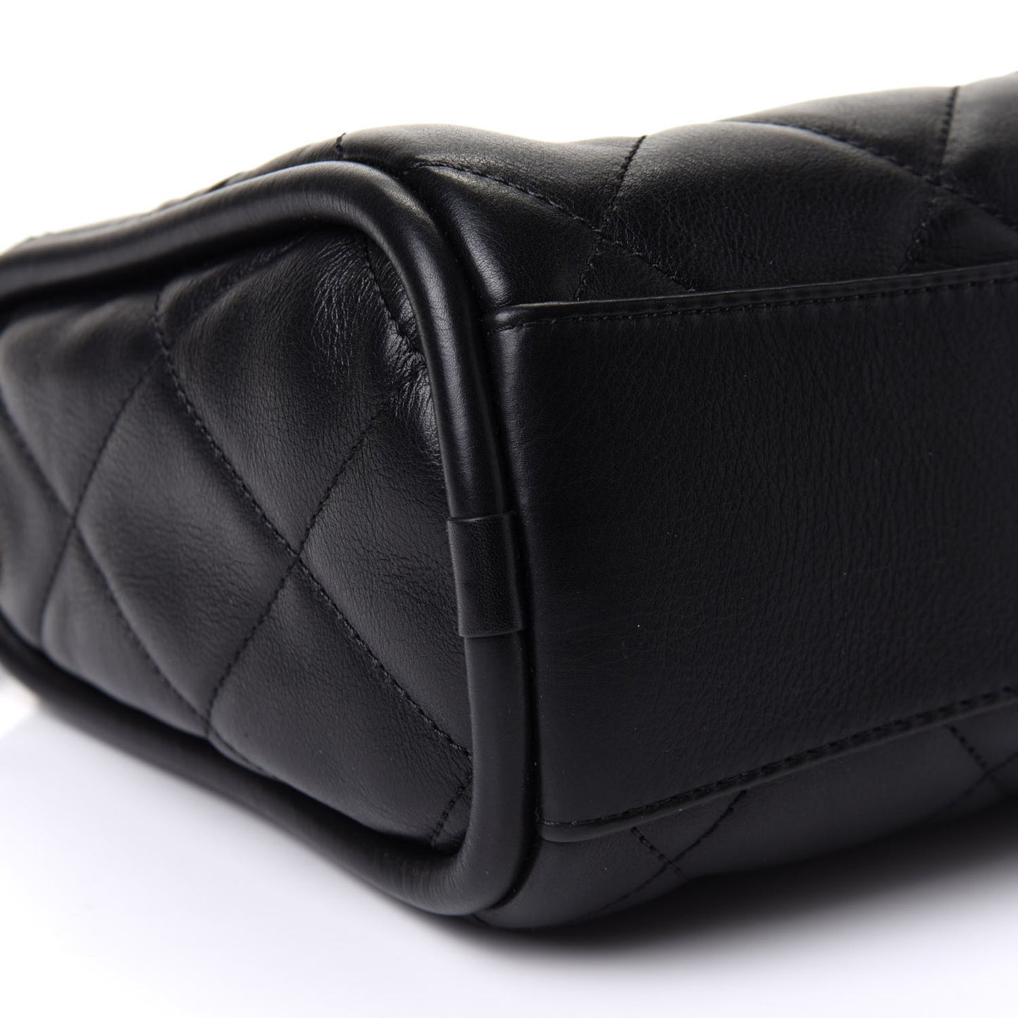 Shiny Lambskin Quilted Fashion Therapy Bowling Bag Black