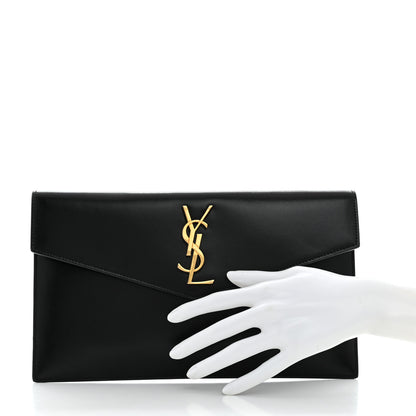 Saint Laurent Smooth Shiny Calfskin Monogram Uptown Pouch Black 2 of 8