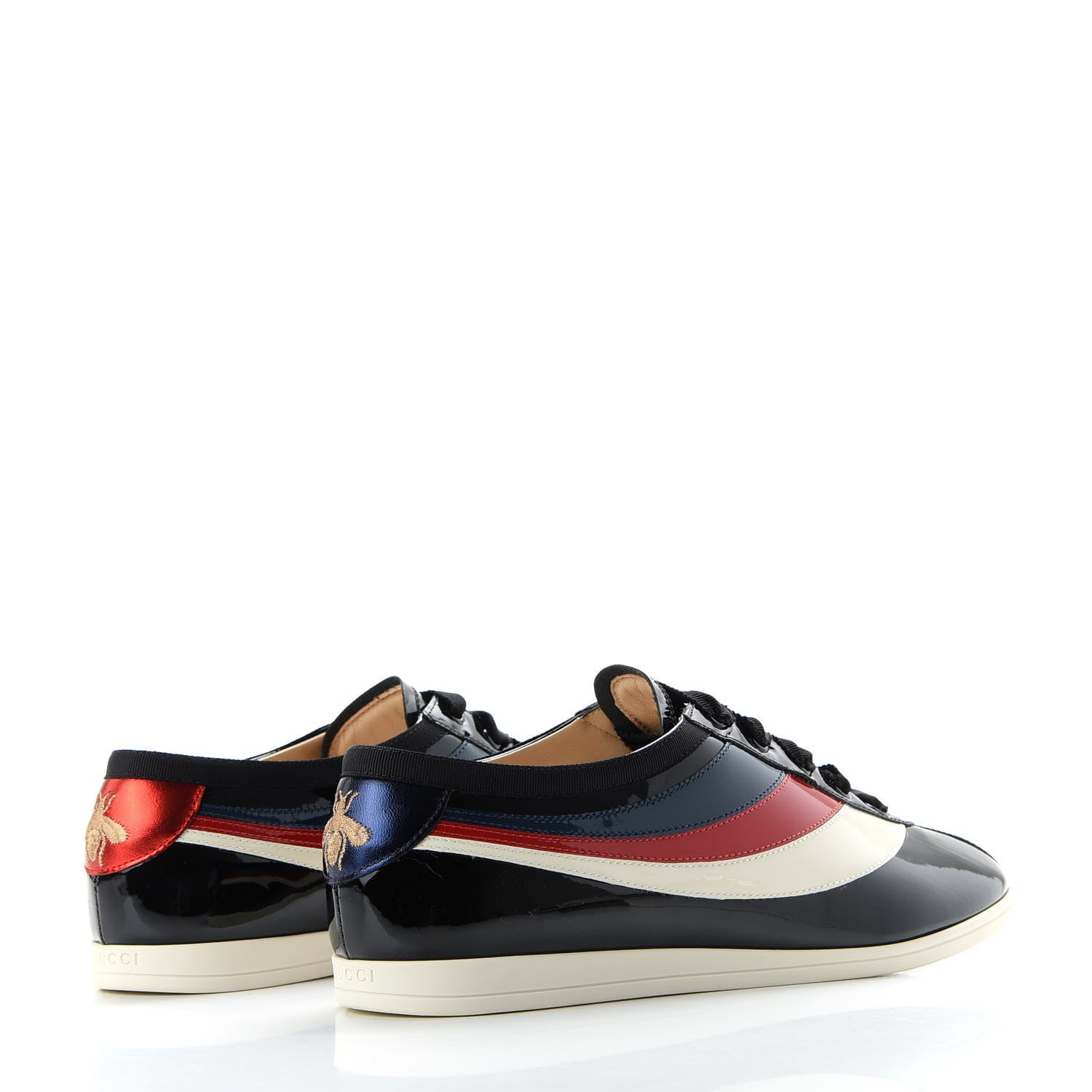 Gucci Patent Calfskin Mens Web Falacer Sneakers 8.5 Black 4 of 10