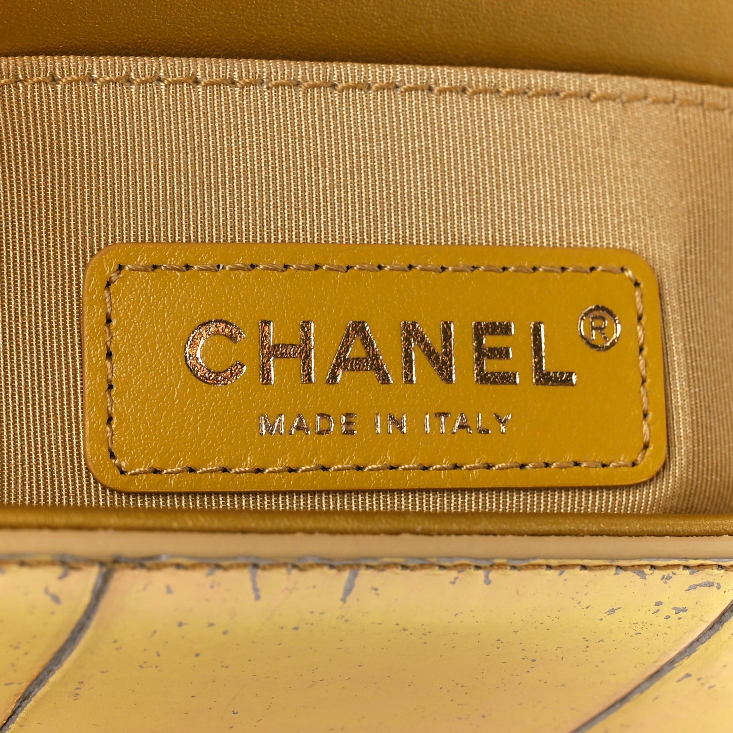Metallic Calfskin Crocodile Embossed Graffiti Medium Cocodile Boy Flap Gold