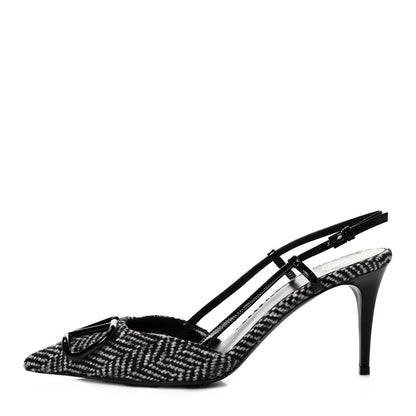 Valentino Garavani Tweed Signature Vlogo Slingback 80mm Pumps 38.5 Black 1 of 10