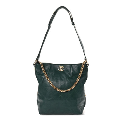 Chanel Calfskin Stitched Large Button Up Hobo Dark Green 1 of 12