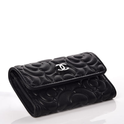 Chanel Lambskin Camellia Embossed Card Holder Wallet Black 4 of 9