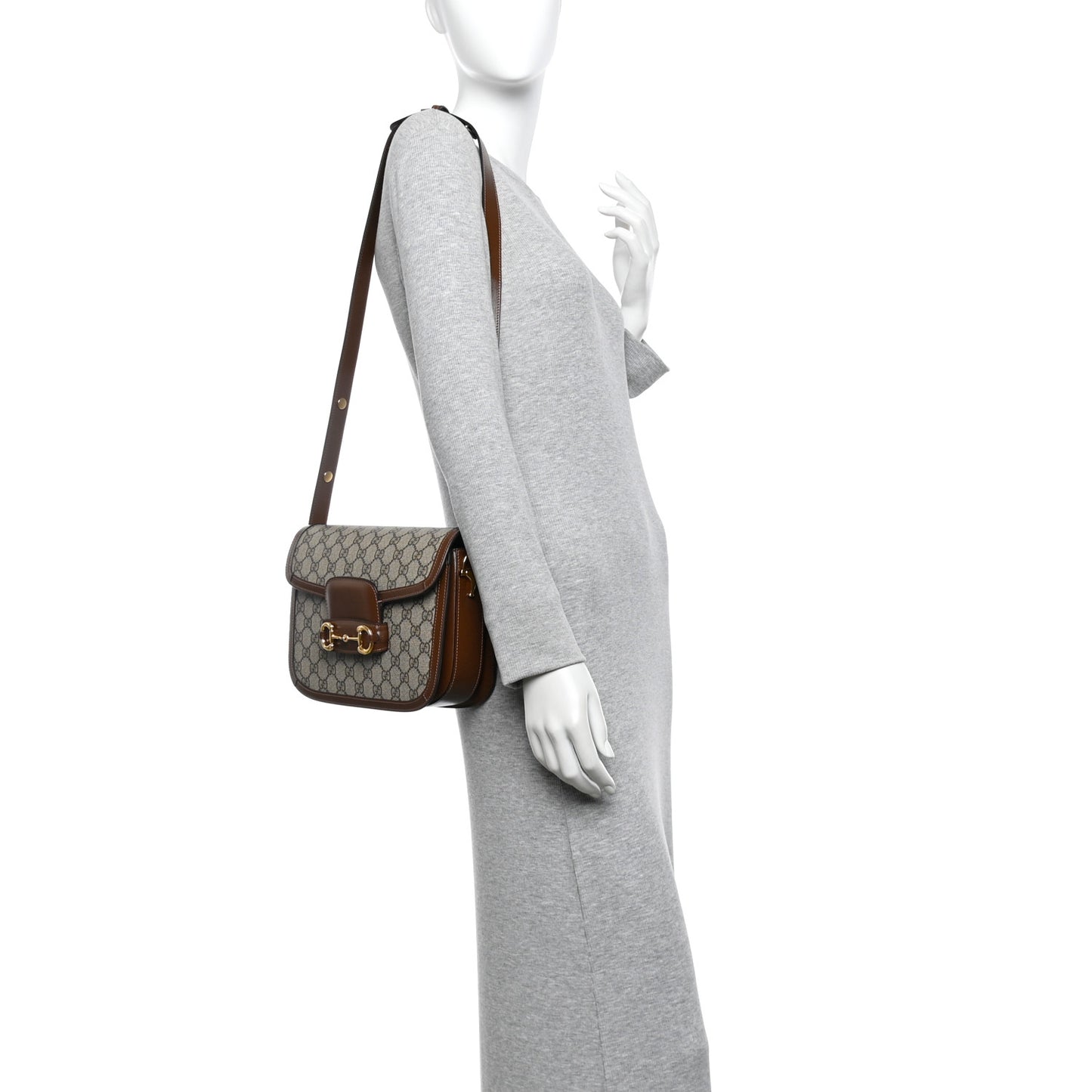 GG Supreme Monogram Horsebit 1955 Shoulder Bag Beige Brown Sugar