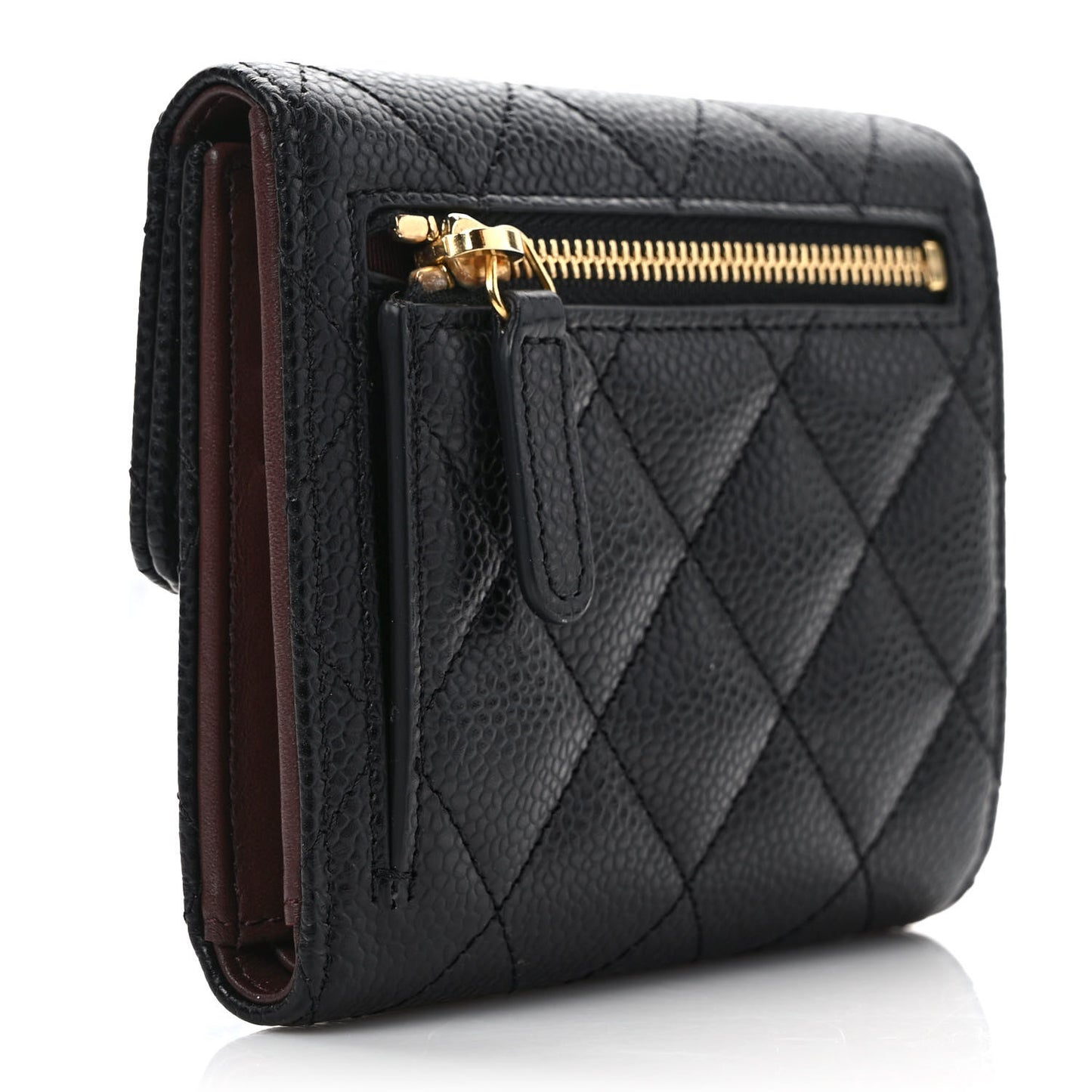 Caviar Quilted Compact Flap Wallet Black