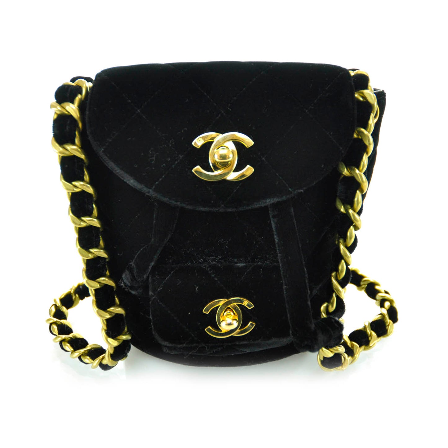 Velvet Quilted Small Backpack Black