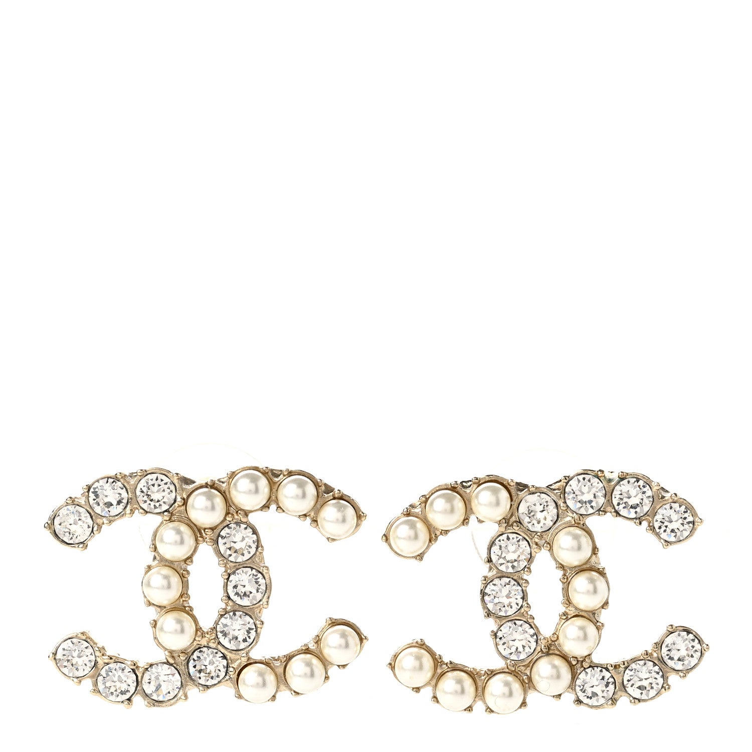 Chanel Crystal Pearl CC Dazzling Domino Earrings Gold 1 of 5