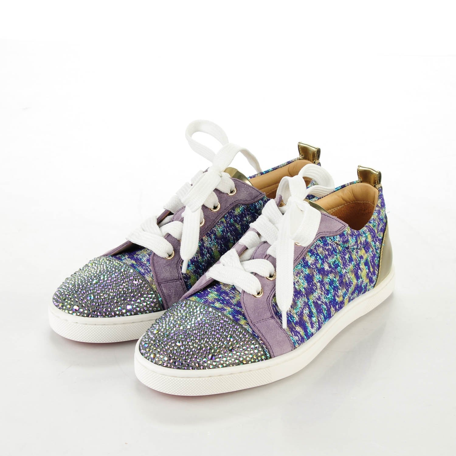 Christian Louboutin Crystal Metallic Suede Peacock Woven Lurex Gondolastrass Sneakers 36.5 Version Digitale 2 of 6