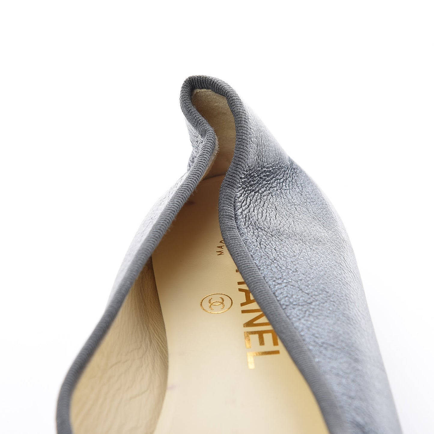 Metallic Calfskin Cap Toe CC Ballerina Flats 40 Dark Silver