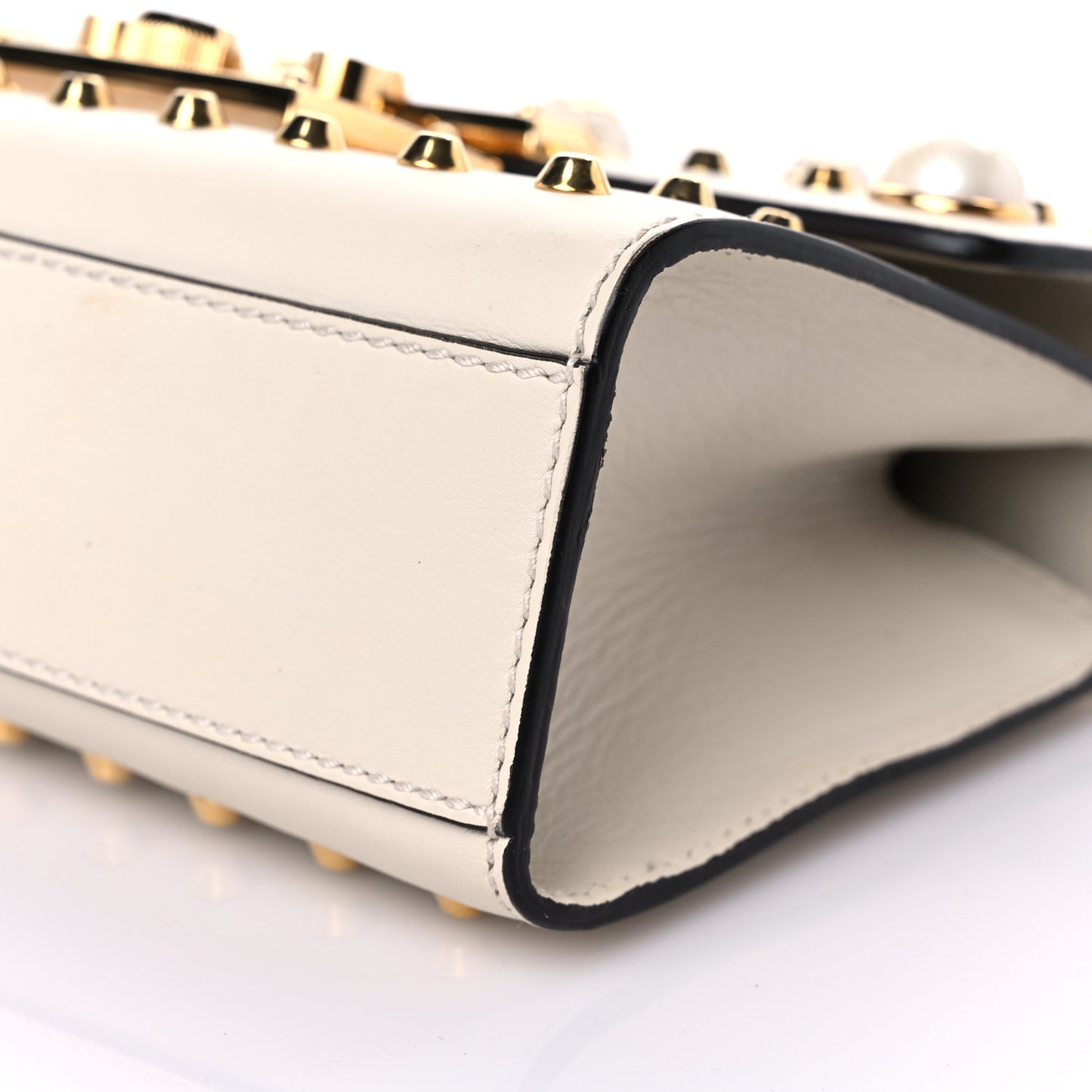 Calfskin Studded Small Padlock Shoulder Bag White