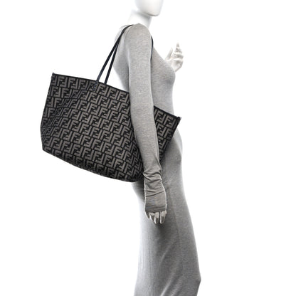 Fendi Chenille Vitello Santa Barbara FF Large Roll Reversible Shopping Tote Grigio Notte Flamingo 2 of 10