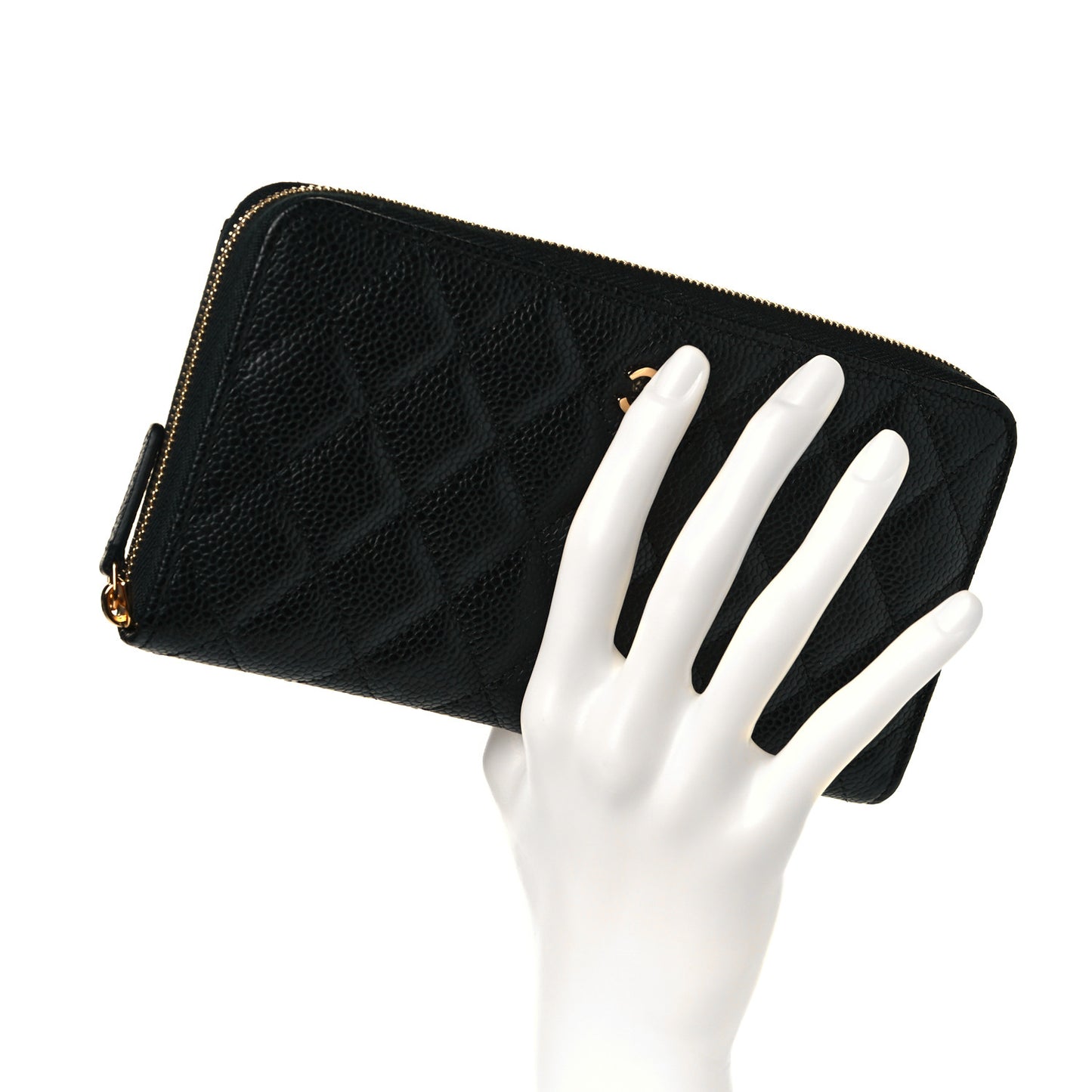 Caviar Quilted Large Gusset Zip Around Wallet Black