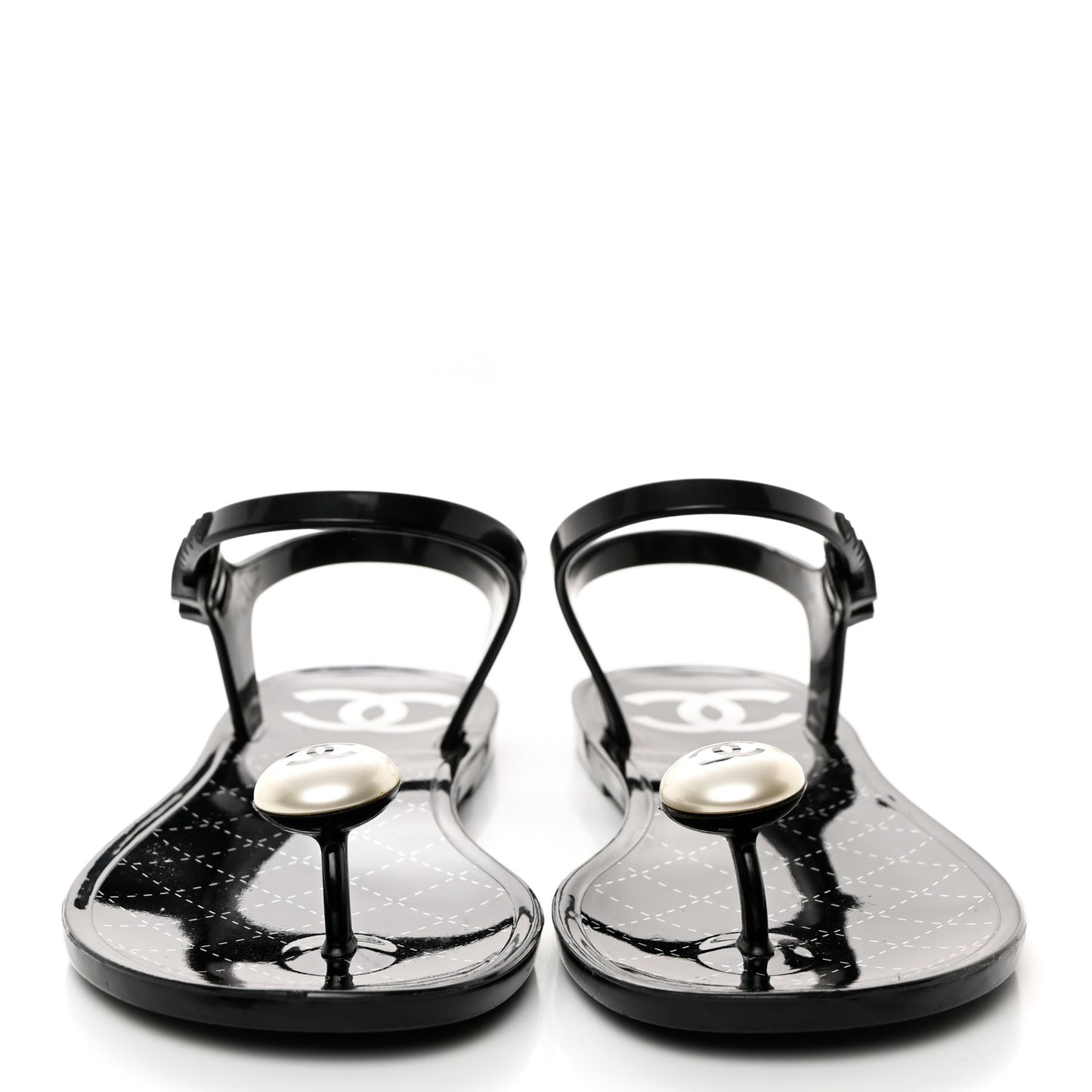 PVC CC Pearl Thong Sandals 37 Black