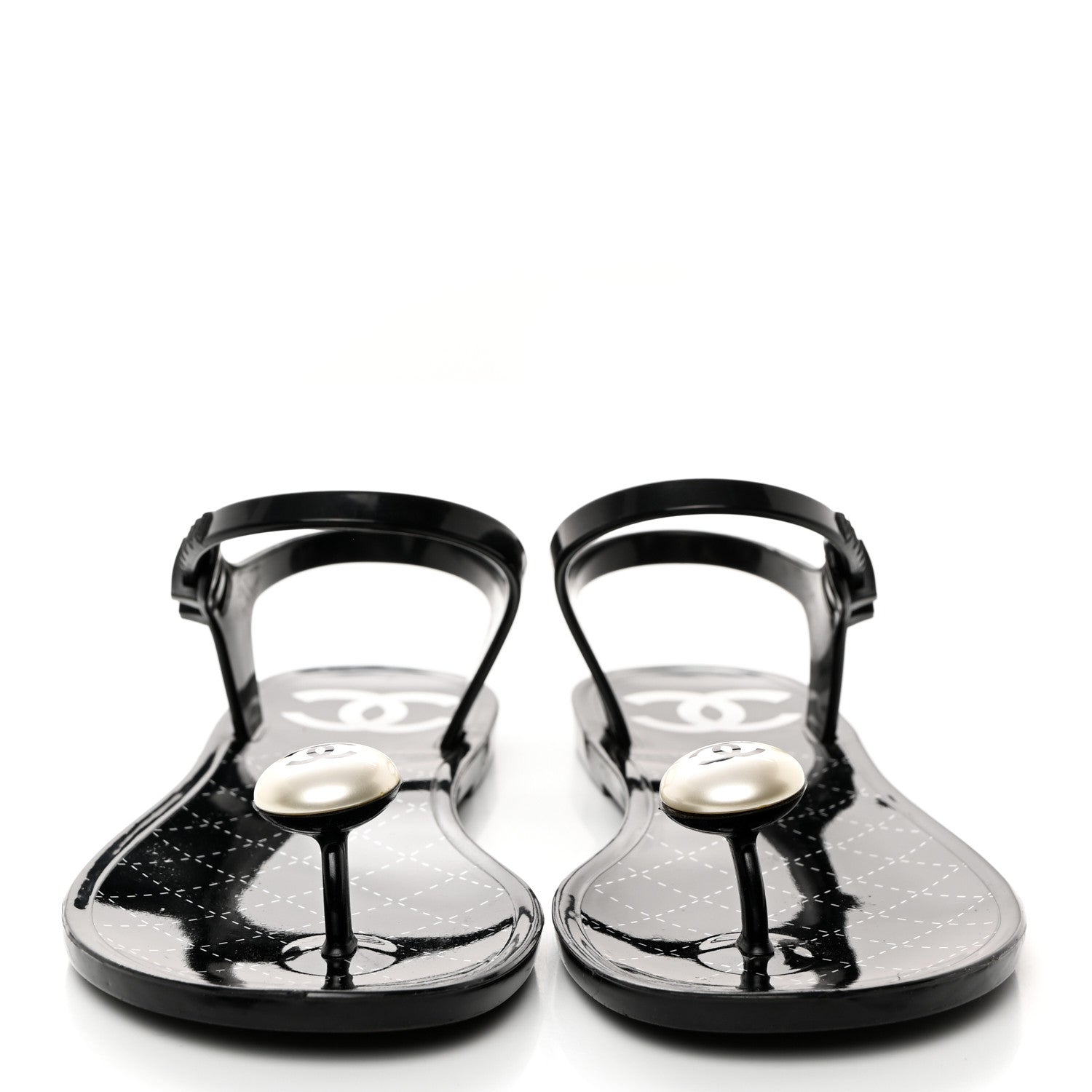 Chanel PVC CC Pearl Thong Sandals 37 Black 2 of 9