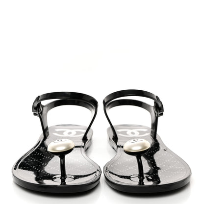 Chanel PVC CC Pearl Thong Sandals 37 Black 2 of 9