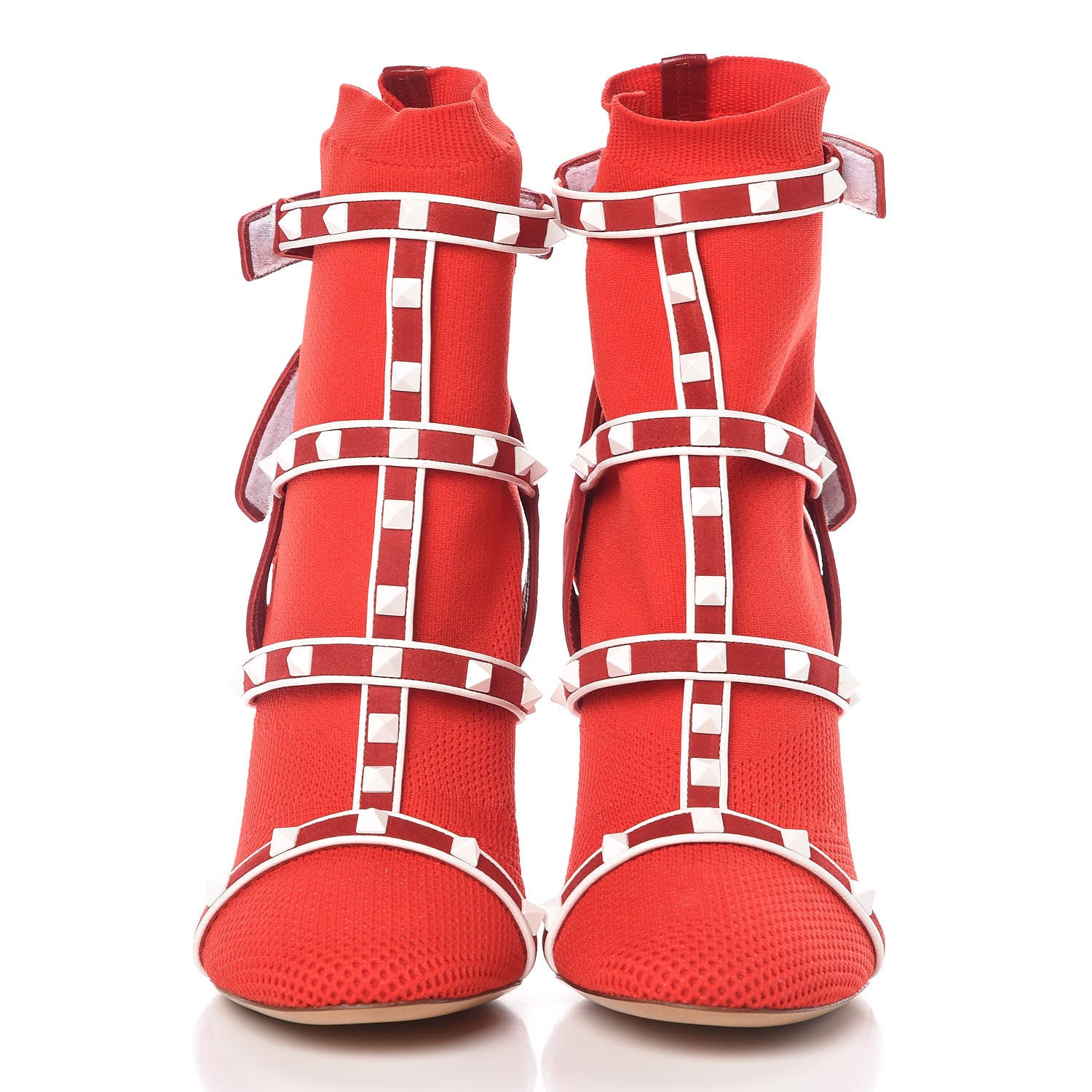 Valentino Garavani Knit Suede Free Rockstud Bodytech 105mm Ankle Boots 40 Rosso Valentino Optic White 2 of 8