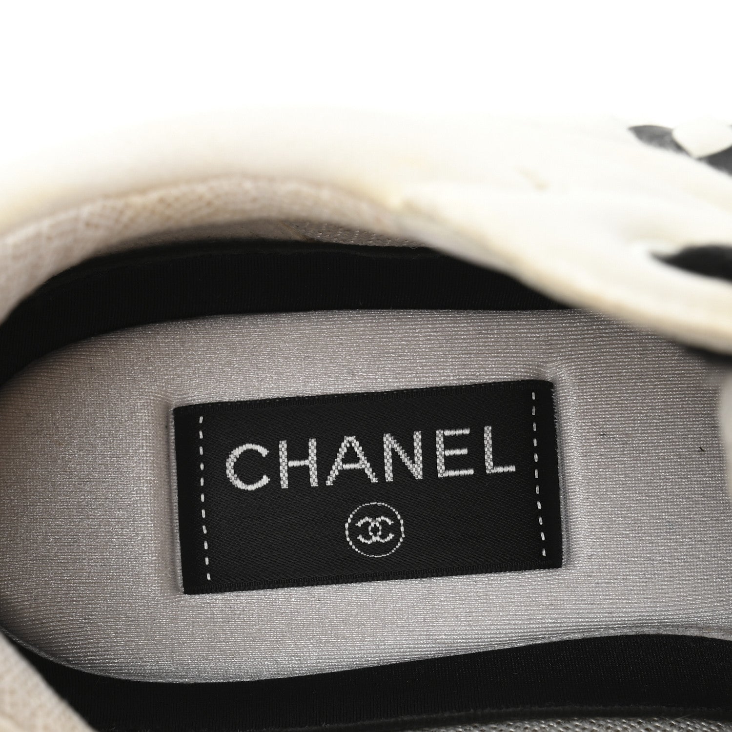 Chanel Nylon Suede Calfskin Womens CC Sneakers 39.5 White Black 7 of 9