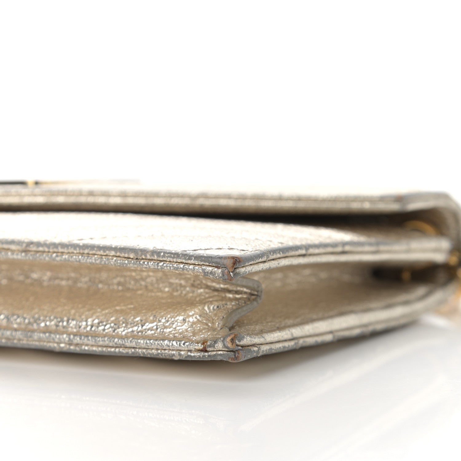 Saint Laurent Metallic Crackled Calfskin Matelasse Chevron Monogram Envelope Chain Wallet Gold 9 of 14