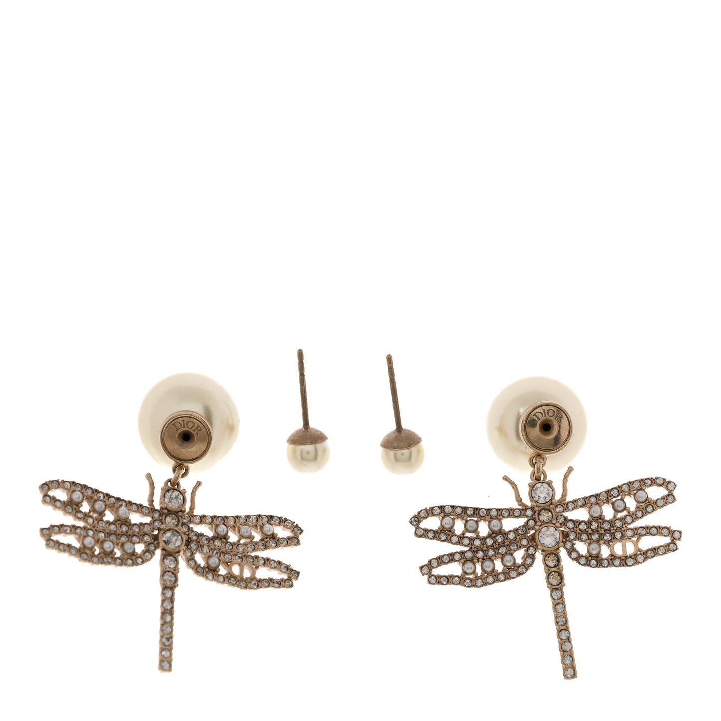 Crystal Pearl Dragonfly Drop Earrings White