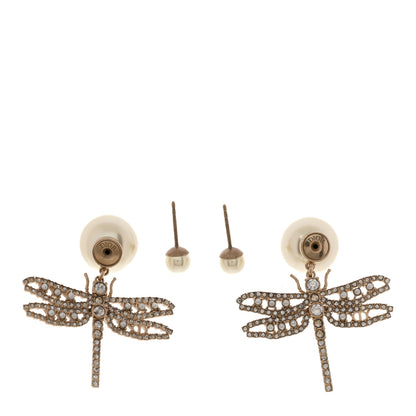 Christian Dior Crystal Pearl Dragonfly Drop Earrings White 3 of 5