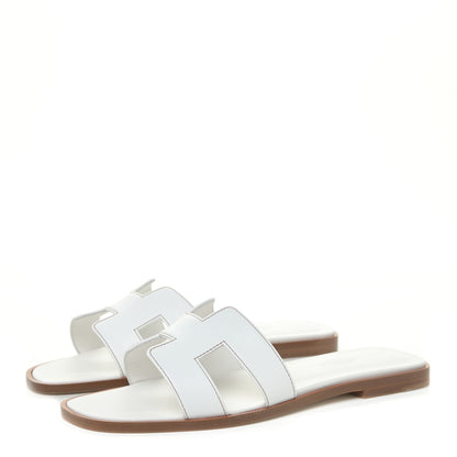 Hermes Box Calfskin Oran Sandals 37 White 3 of 10