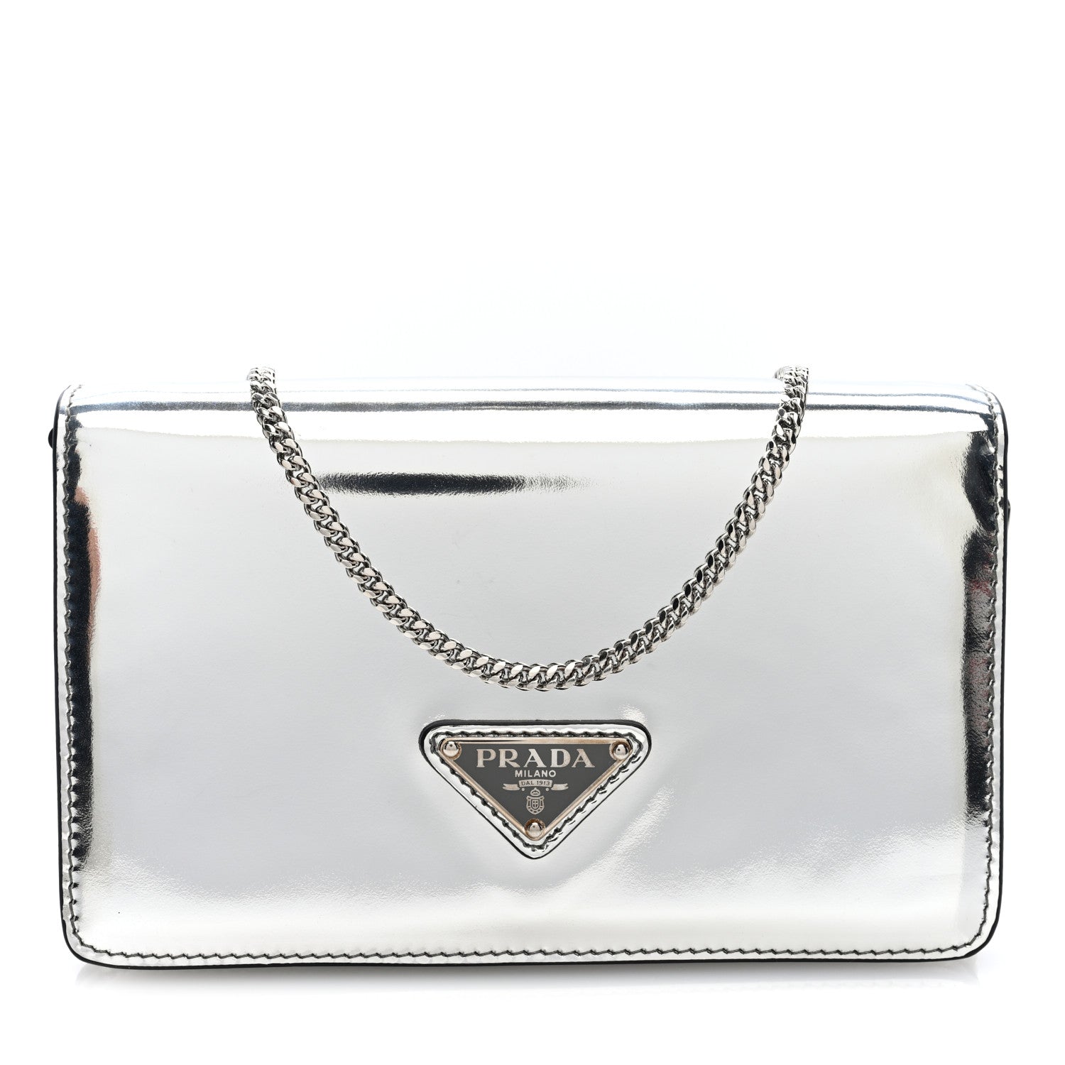Prada Spazzolato Flap Slide Chain Shoulder Bag Argento Argento 1 of 9