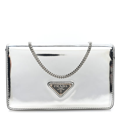 Prada Spazzolato Flap Slide Chain Shoulder Bag Argento Argento 1 of 9