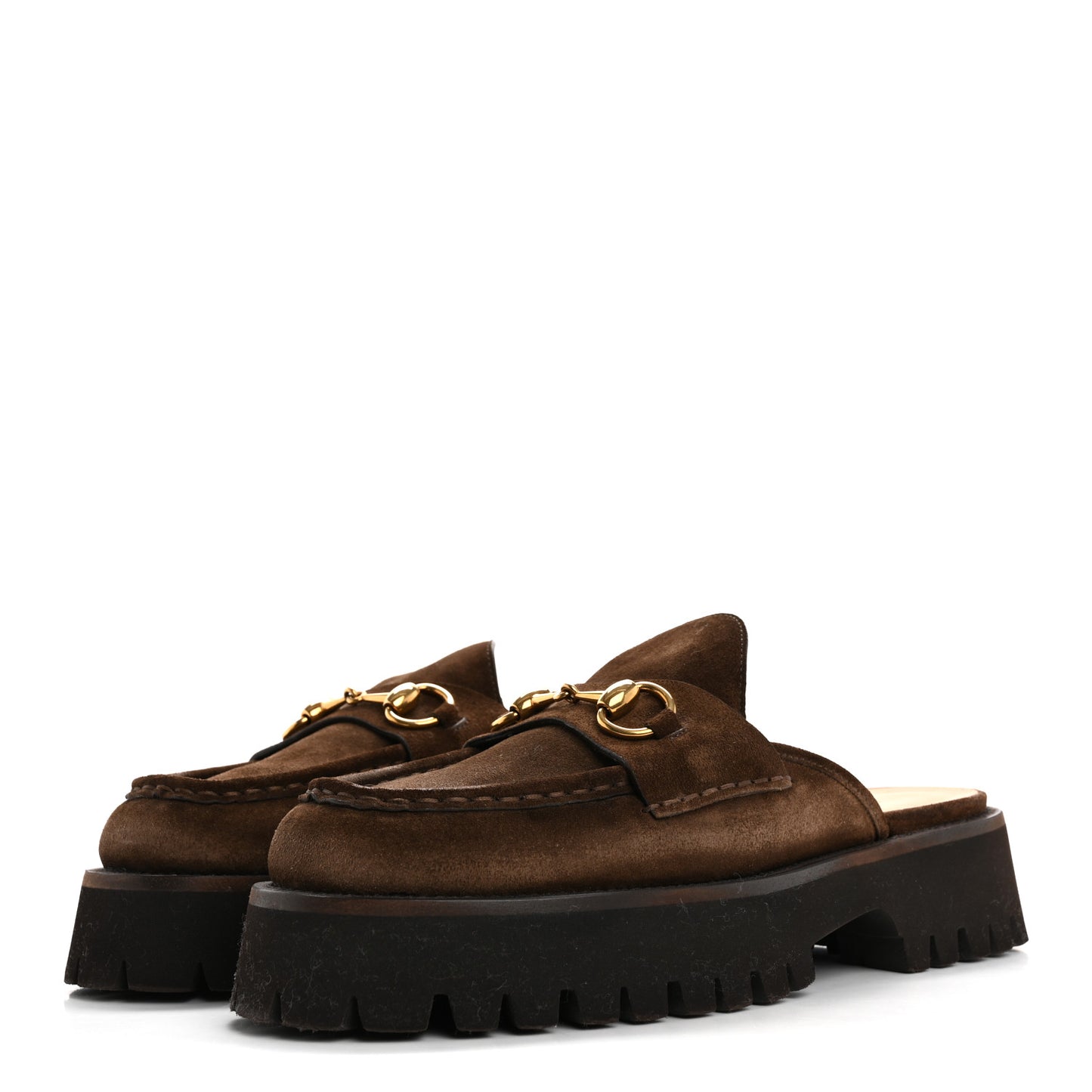 Suede Horsebit Platform Mules 39.5 Washed Brown