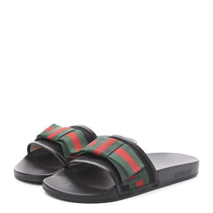 Gucci Satin Web Bow Slide Sandals 41 Black 3 of 9