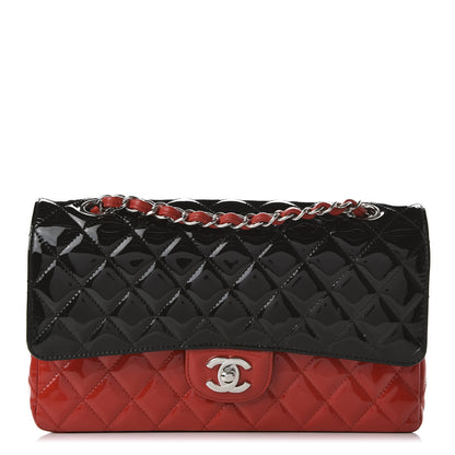 Chanel Patent Calfskin Quilted Bi-Color Medium Double Flap Black Red 1 of 12