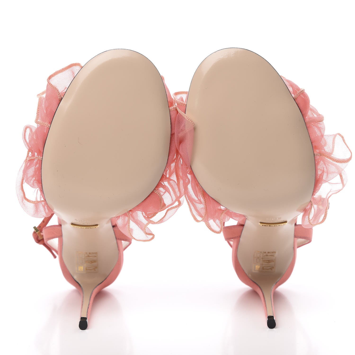 Gucci Tulle Ruffle High Heel Slingback Sandals 39.5 Peach White 5 of 7
