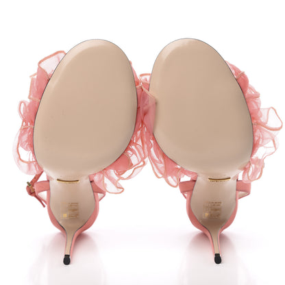 Gucci Tulle Ruffle High Heel Slingback Sandals 39.5 Peach White 5 of 7