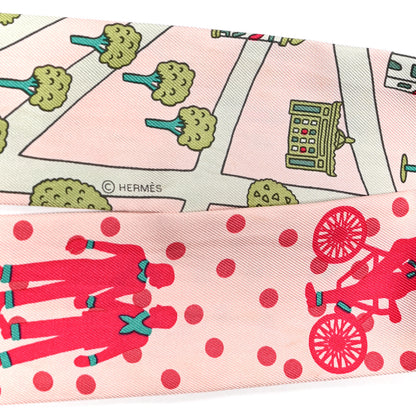 Hermes Silk Les Nouveaux Amoureux de Paris Twilly Rose Pale Vert Rose 3 of 4