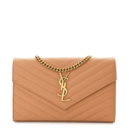 Saint Laurent Grain De Poudre Matelasse Chevron Monogram Chain Wallet Dune 1 of 11