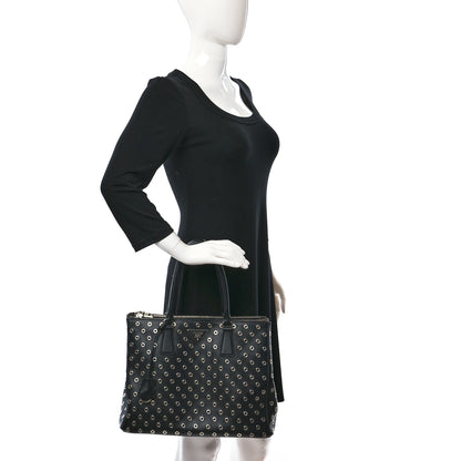 Prada City Calf Grommet Large Double Zip Tote Black 3 of 11