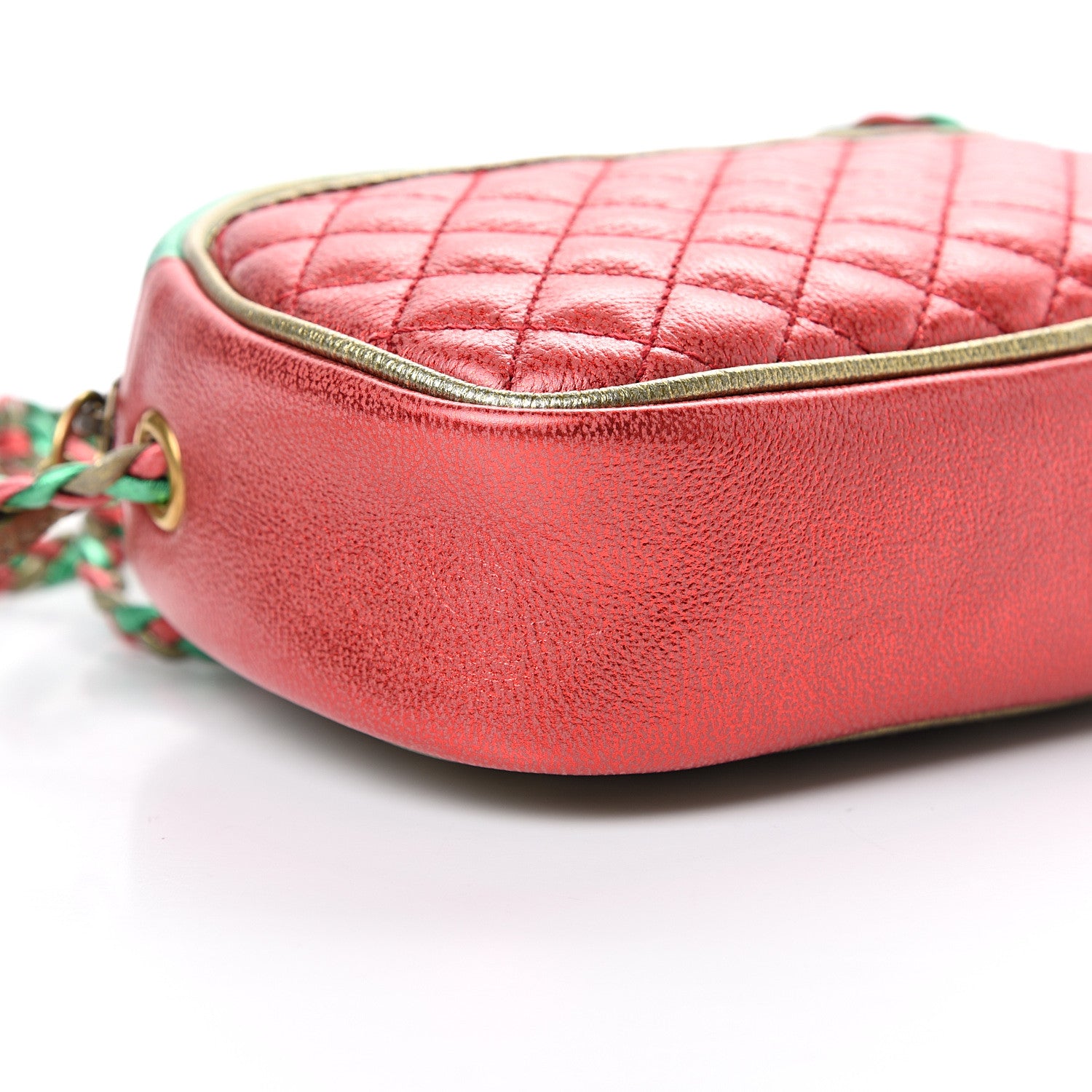 Gucci Laminated Nappa Trapuntata Mini Zumi Dome Shoulder Bag Rosso Jasmine Green Rame 8 of 9