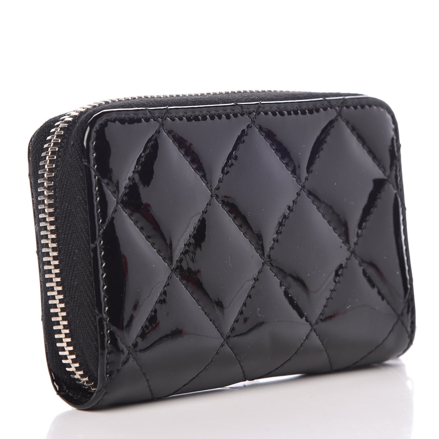 Patent Calfskin Quilted Zip Coin Purse Black