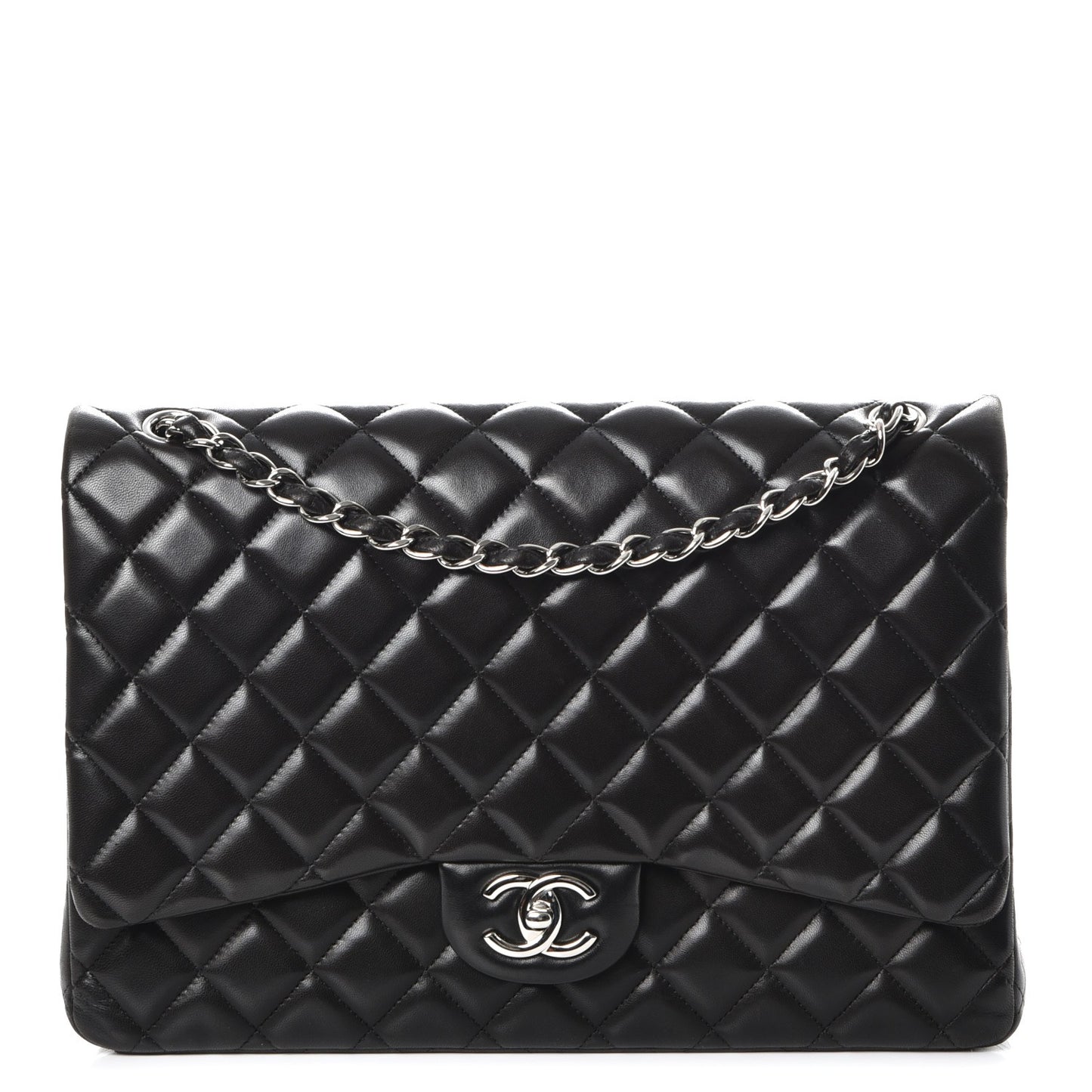 Lambskin Quilted Maxi Double Flap Black
