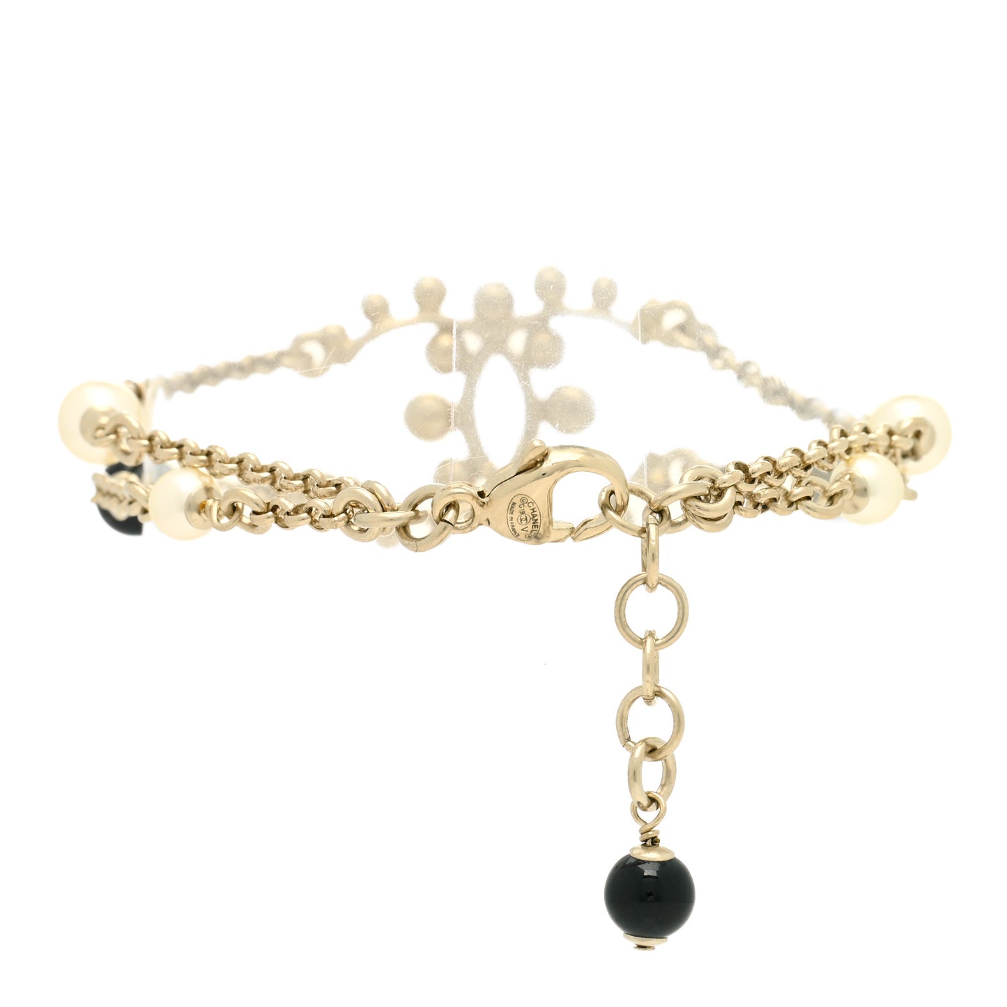 Crystal Enamel Pearl CC Bracelet Black Gold