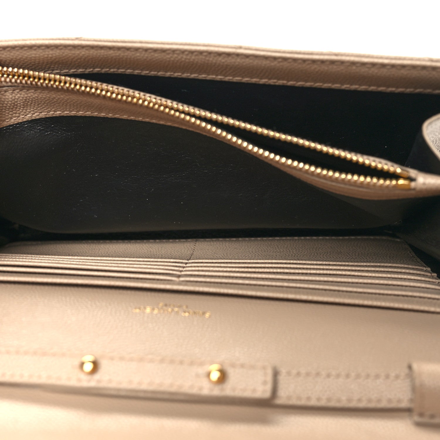 Saint Laurent Grain De Poudre Matelasse Chevron Monogram Chain Wallet Dark Beige 6 of 10