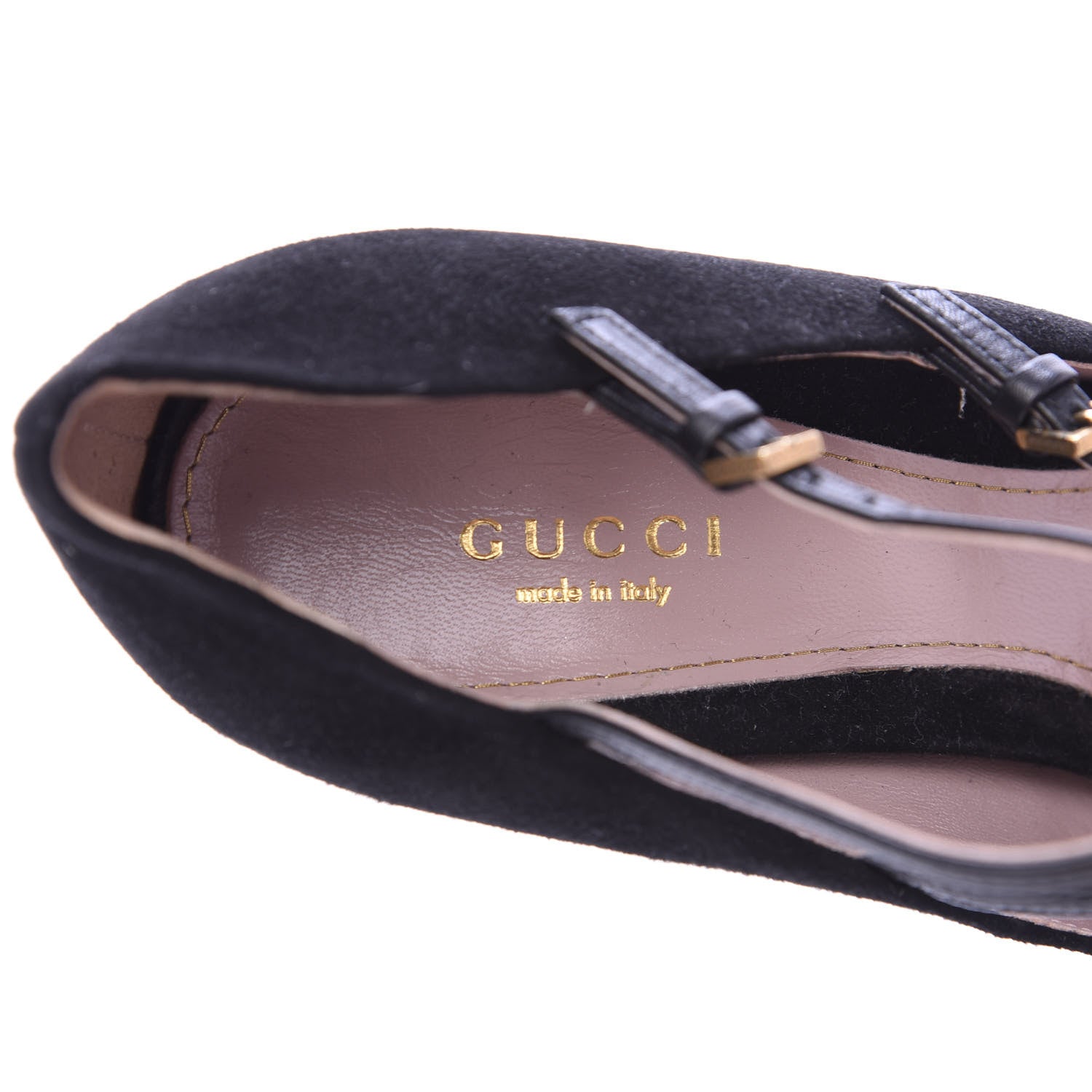 Gucci Suede Lisbeth Platform Peep Toe Pumps 39 Black 7 of 8