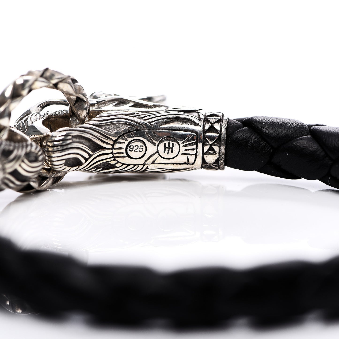 Sterling Silver Leather Naga Dragon Legend Bracelet Black