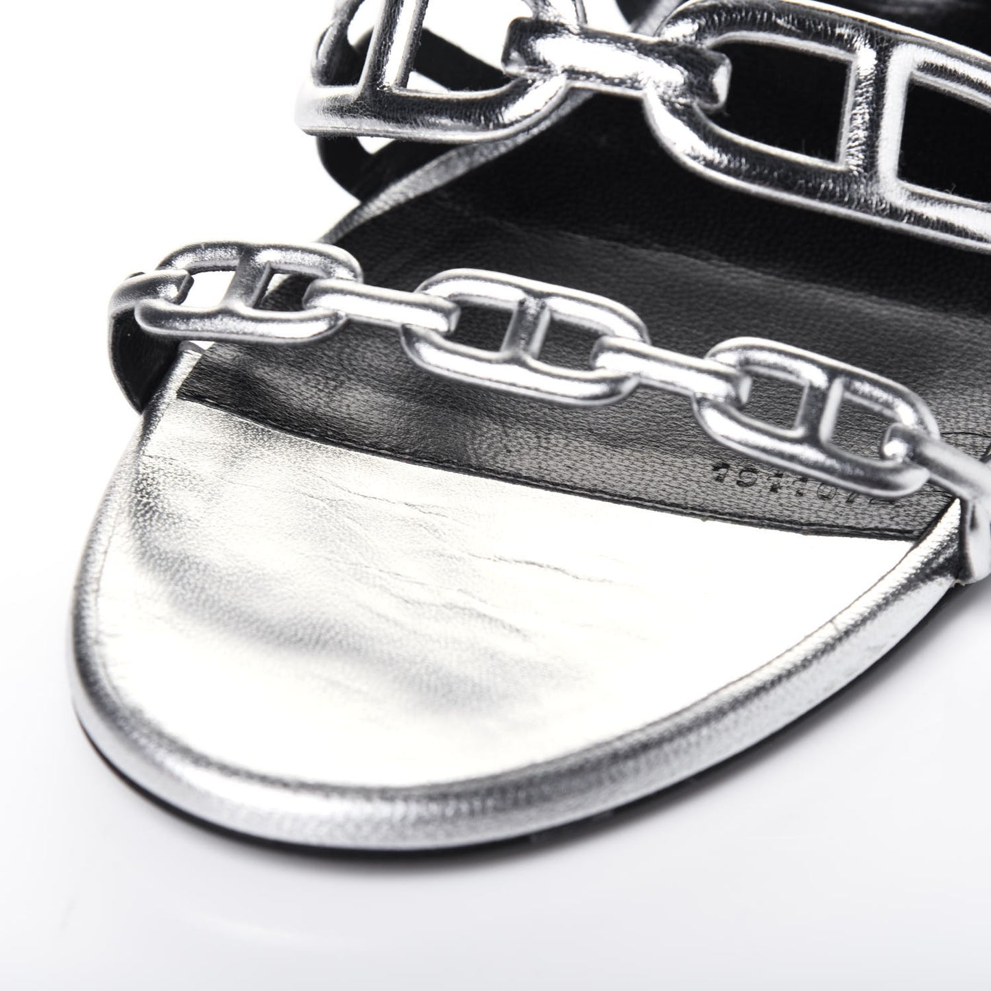 Metallic Calfskin Tandem Sandals 38 Gris Argente