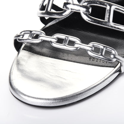 Hermes Metallic Calfskin Tandem Sandals 38 Gris Argente 8 of 13